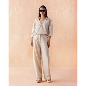 Anthropologie Omika Avery V Neck Blouse Solid Miso Cream Womens Size Small
